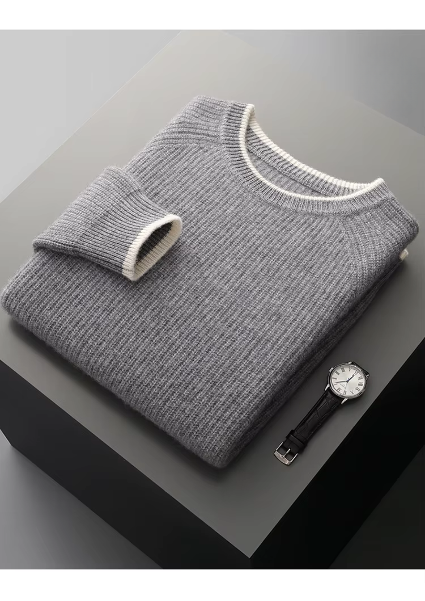 MERINO TWO TONE CREWNECK